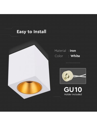 6692-Portafaretto LED Montaggio a Plafone Quadrato GU Corpo Bianco in Ferro e Metallo Cromato e Riflettore Oro Rosa-6