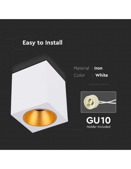 6692-Portafaretto LED Montaggio a Plafone Quadrato GU Corpo Bianco in Ferro e Metallo Cromato e Riflettore Oro Rosa-6
