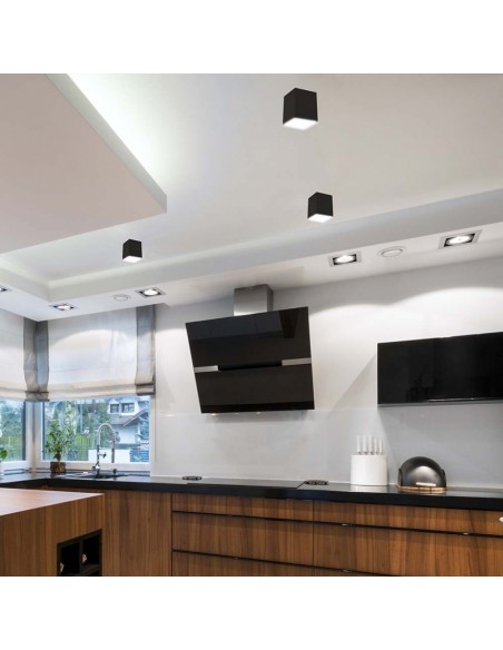 6693-Portafaretto LED Montaggio a Plafone Quadrato GU Corpo Nero in Ferro e Metallo Cromato e Riflettore Oro Rosa-4