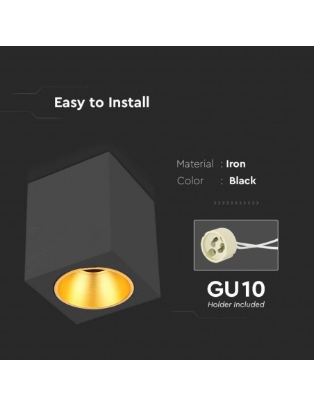 6693-Portafaretto LED Montaggio a Plafone Quadrato GU Corpo Nero in Ferro e Metallo Cromato e Riflettore Oro Rosa-6