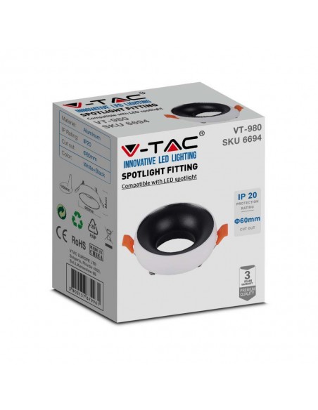 6694-Portafaretto LED da Incasso GU Rotondo Colore Bianco Riflettore Nero con Supporto Inclinato-2