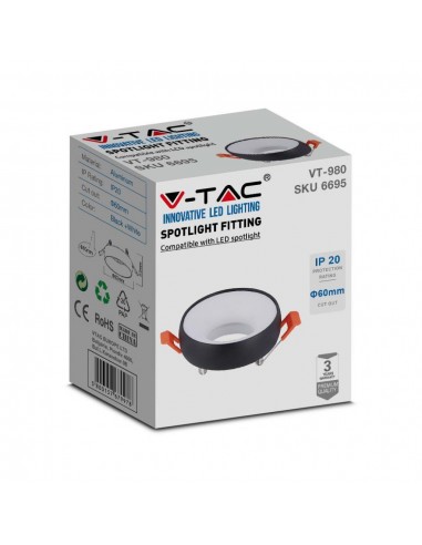 6695-Portafaretto LED da Incasso GU Rotondo Colore Nero Riflettore Bianco con Supporto Inclinato-2