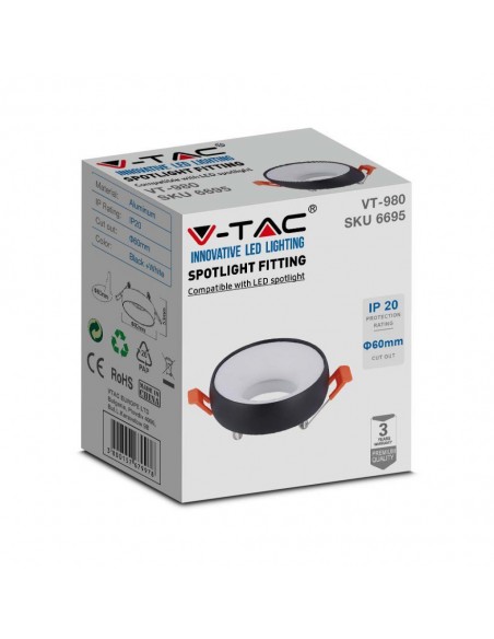 6695-Portafaretto LED da Incasso GU Rotondo Colore Nero Riflettore Bianco con Supporto Inclinato-2