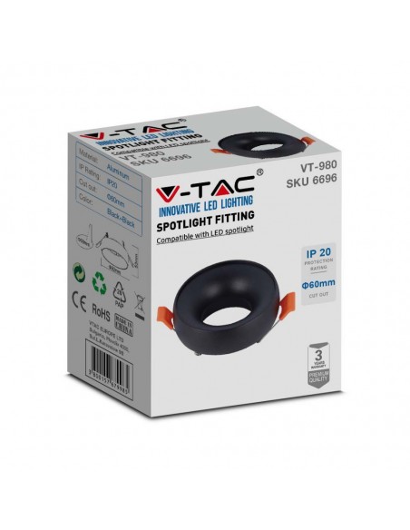 6696-Portafaretto LED da Incasso GU Rotondo Colore Nero Riflettore Nero con Supporto Inclinato-2