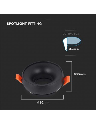 6696-Portafaretto LED da Incasso GU Rotondo Colore Nero Riflettore Nero con Supporto Inclinato-3