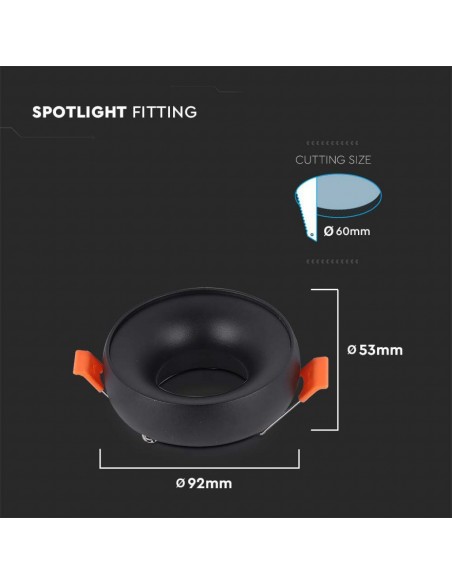 6696-Portafaretto LED da Incasso GU Rotondo Colore Nero Riflettore Nero con Supporto Inclinato-3