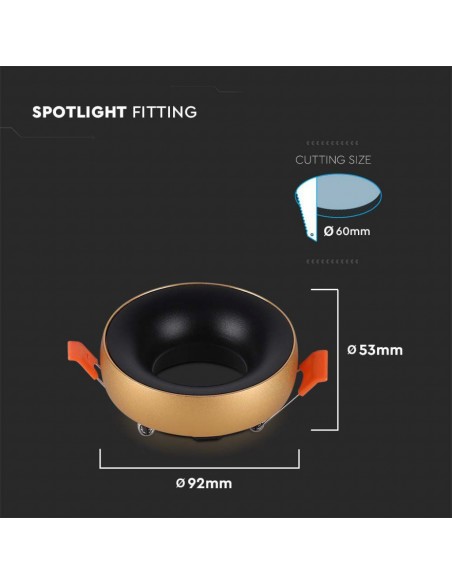 6697-Portafaretto LED da Incasso GU Rotondo Colore Oro Riflettore Nero con Supporto Inclinato-3