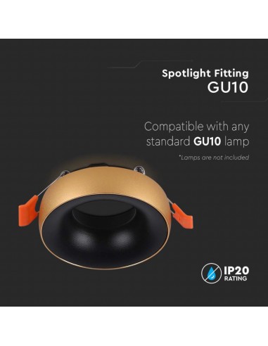 6697-Portafaretto LED da Incasso GU Rotondo Colore Oro Riflettore Nero con Supporto Inclinato-5