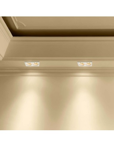 6762-Portafaretto LED Doppio da Incasso Rettangolare xGU e GU MR in Gesso con Taglio Netto Colore Bianco-4