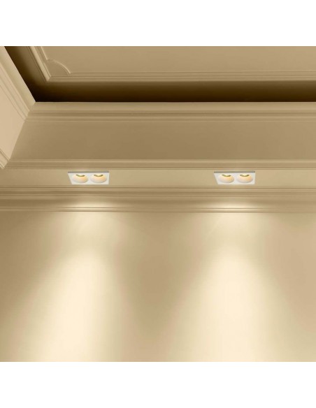 6762-Portafaretto LED Doppio da Incasso Rettangolare xGU e GU MR in Gesso con Taglio Netto Colore Bianco-4