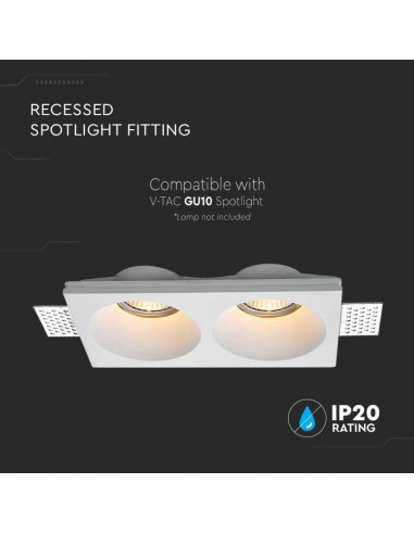 6762-Portafaretto LED Doppio da Incasso Rettangolare xGU e GU MR in Gesso con Taglio Netto Colore Bianco-5