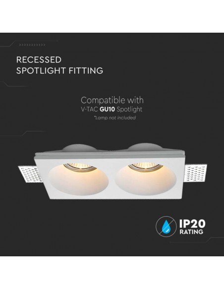 6762-Portafaretto LED Doppio da Incasso Rettangolare xGU e GU MR in Gesso con Taglio Netto Colore Bianco-5