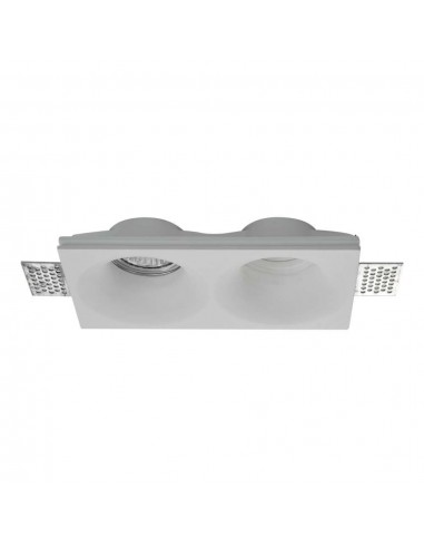 6763-Portafaretto LED Doppio da Incasso Rettangolare xGU e GU MR in Gesso con Taglio Smussato Colore Bianco-1