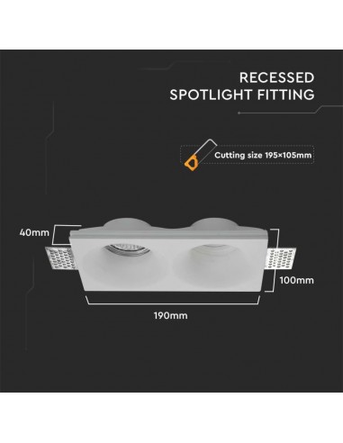 6763-Portafaretto LED Doppio da Incasso Rettangolare xGU e GU MR in Gesso con Taglio Smussato Colore Bianco-3