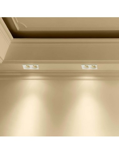 6763-Portafaretto LED Doppio da Incasso Rettangolare xGU e GU MR in Gesso con Taglio Smussato Colore Bianco-4