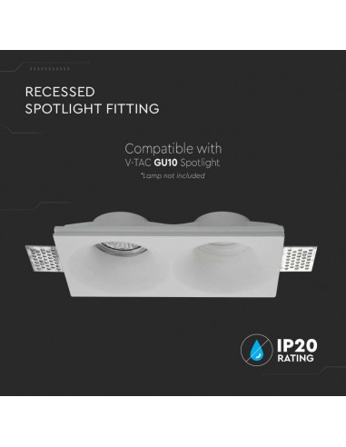 6763-Portafaretto LED Doppio da Incasso Rettangolare xGU e GU MR in Gesso con Taglio Smussato Colore Bianco-5