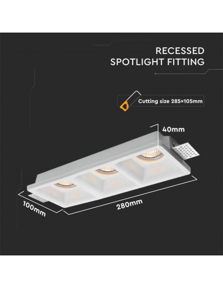 6764-Portafaretto LED Triplo da Incasso Rettangolare xGU e GU MR Corpo in Gesso Bianco-3