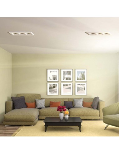 6764-Portafaretto LED Triplo da Incasso Rettangolare xGU e GU MR Corpo in Gesso Bianco-4