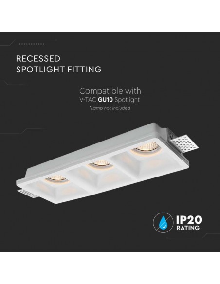 6764-Portafaretto LED Triplo da Incasso Rettangolare xGU e GU MR Corpo in Gesso Bianco-5