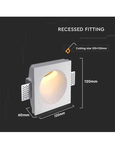 6772-Portafaretto LED da Incasso Quadrata GU in Gesso Colore Bianco-3