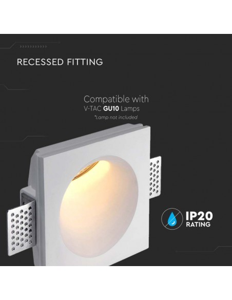 6772-Portafaretto LED da Incasso Quadrata GU in Gesso Colore Bianco-5