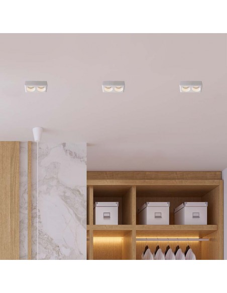 6775-Portafaretto LED Doppio da Incasso Rettangolare xGU e GU MR in Gesso Colore Bianco-4