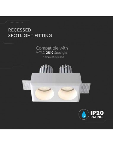 6775-Portafaretto LED Doppio da Incasso Rettangolare xGU e GU MR in Gesso Colore Bianco-5