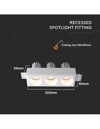 6776-Portafaretto LED Triplo da Incasso Rettangolare xGU e GU MR Corpo in Gesso Bianco-3