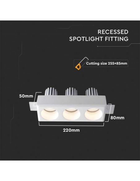 6776-Portafaretto LED Triplo da Incasso Rettangolare xGU e GU MR Corpo in Gesso Bianco-3