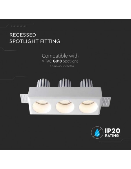 6776-Portafaretto LED Triplo da Incasso Rettangolare xGU e GU MR Corpo in Gesso Bianco-5