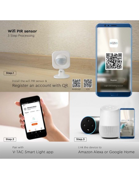 6781-Sensore PIR  Colore Bianco Con Controllo Wifi Compatibile con Google Home e Amazon Alexa-6