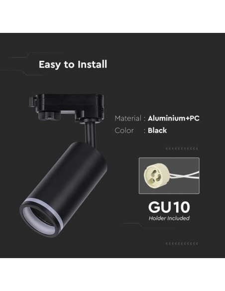 6784-Portafaretto LED per Binario Trifase GU Colore Nero-6