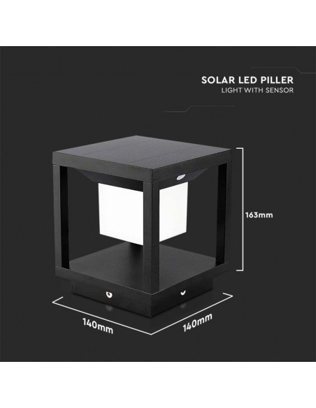 6805-Lampada Solare LED da terra  Quadrata con Sensore di Movimento Colore Nero  -3