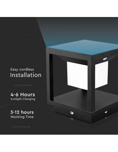 6805-Lampada Solare LED da terra  Quadrata con Sensore di Movimento Colore Nero  -6