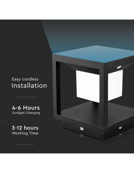 6805-Lampada Solare LED da terra  Quadrata con Sensore di Movimento Colore Nero  -6