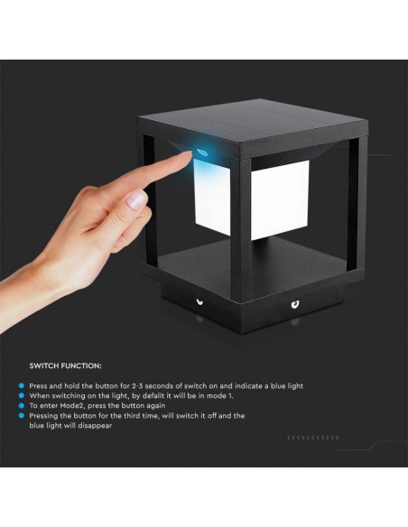 Lampada Solare LED da terra 2W Quadrata con Sensore di Movimento Nero 3000K IP65