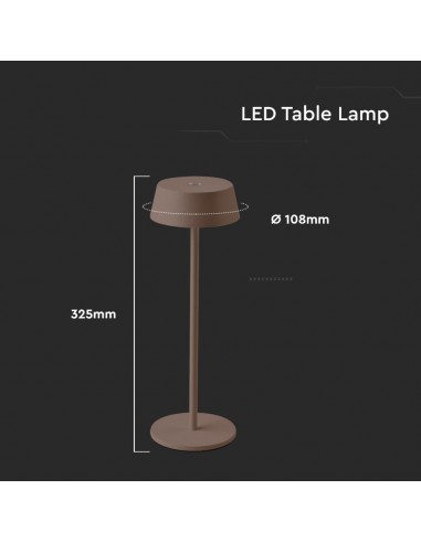 6821-Lampada LED da Tavolo  Colore Corten in Alluminio ricaricabile con USB C Touch Dimmerabile -2