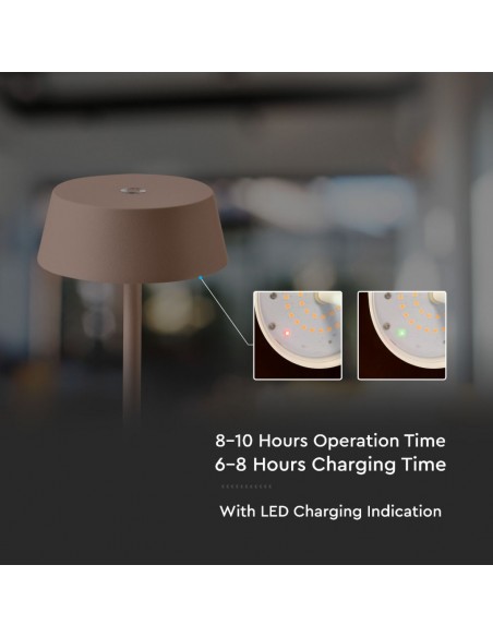 6821-Lampada LED da Tavolo  Colore Corten in Alluminio ricaricabile con USB C Touch Dimmerabile -5