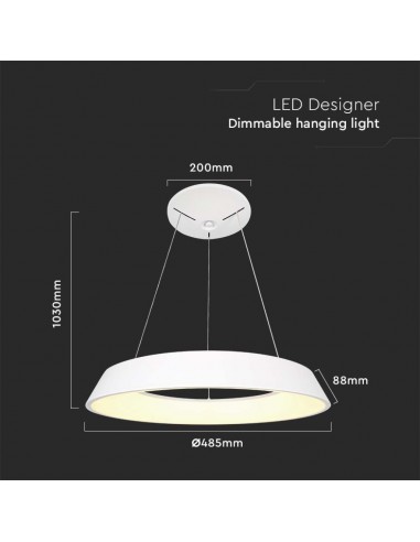 6903-Lampadario LED a Sospensione Circolare  Dimmerabile TRIAC in Metallo Colore Bianco -2