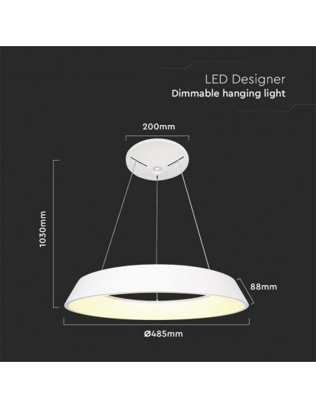 6903-Lampadario LED a Sospensione Circolare  Dimmerabile TRIAC in Metallo Colore Bianco -2