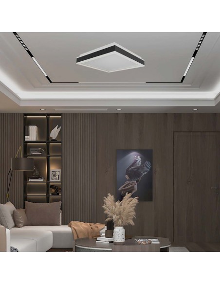 6914-Lampadario LED Quadrato  con Montaggio a Plafone Dimmerabile TRIAC Colore Nero -4