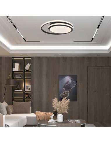 6920-Lampadario LED Rotondo Doppio  con Montaggio a Plafone Colore Nero -3