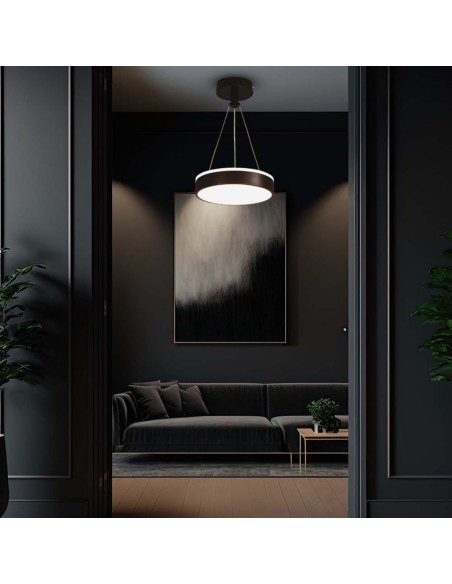 6931-Lampadario LED a Sospensione Circolare  in Metallo Colore Nero d mm h mm -3