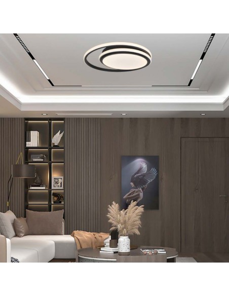 6994-Lampadario LED Rotondo Doppio  con Montaggio a Plafone Colore Nero -3