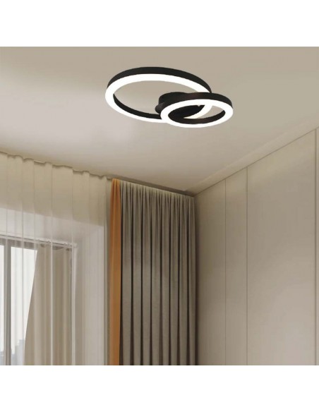 7000-Lampadario LED a Plafone  dal Design Moderno a due Anelli D-mm Colore Nero -4