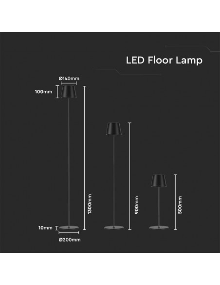7009-Piantana LED  Colore Nero in Alluminio con Touch Dimmerabile Altezza regolabile in  IP-3