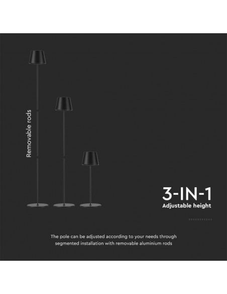 Piantana LED 4W Nero in Alluminio con Touch Dimmerabile Altezza regolabile 3in1 3000K IP54