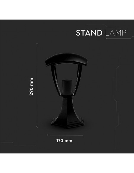 7057-Piantana LED da Giardino a Lanterna Fissaggio a Terra con Portalampada E Max  Colore Nero IP-2