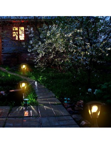 7057-Piantana LED da Giardino a Lanterna Fissaggio a Terra con Portalampada E Max  Colore Nero IP-3