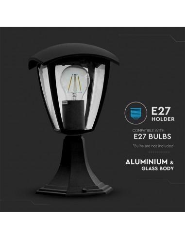 7057-Piantana LED da Giardino a Lanterna Fissaggio a Terra con Portalampada E Max  Colore Nero IP-4